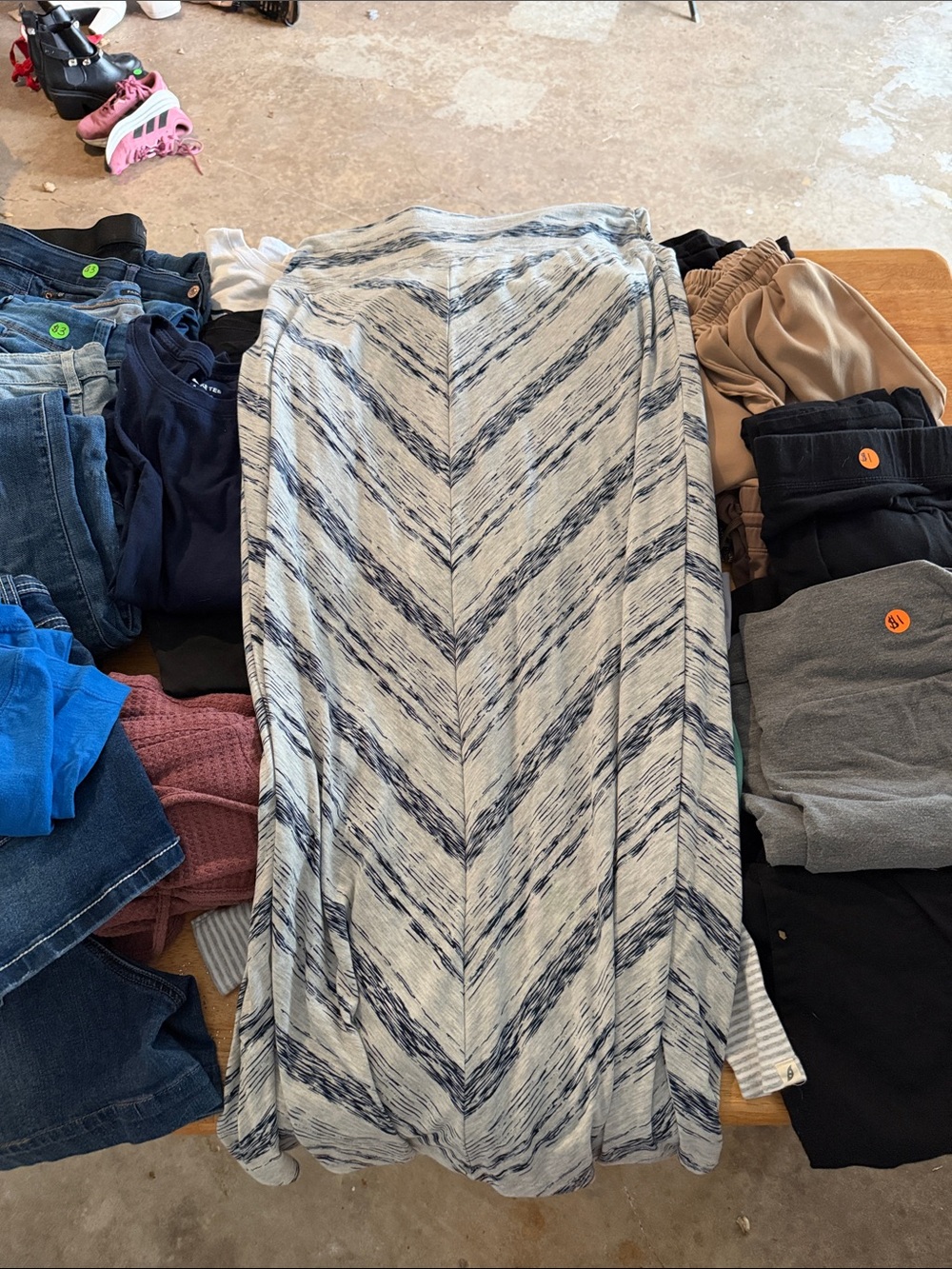 Faded Glory Chevron Maxi Skirt in Blue and White